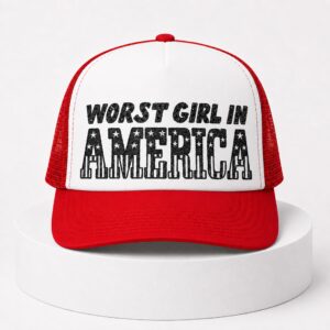 Worst Girl In America Red Trucker Hat 4