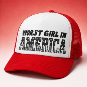 Worst Girl In America Red Trucker Hat 3