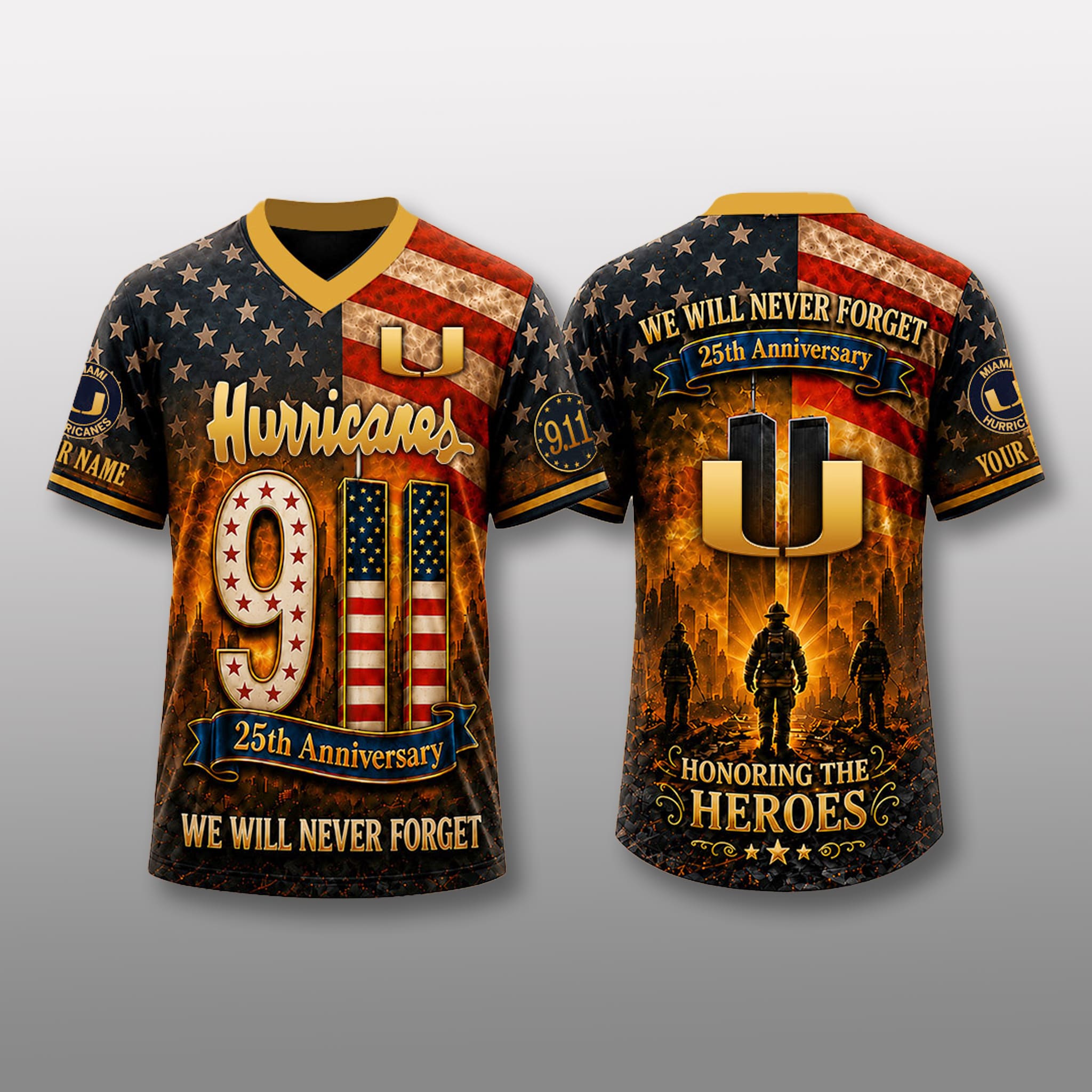 Miami Hurricanes 9 11 Never Forget Firefighter Jersey 1 Miami Hurricanes 9 11 Never Forget Firefighter Jersey 1