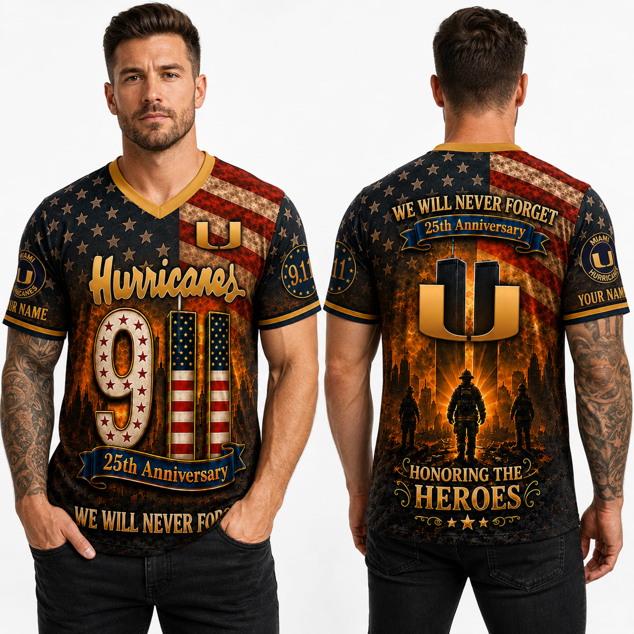 Miami Hurricanes 9 11 Never Forget Firefighter Jersey 2 Miami Hurricanes 9 11 Never Forget Firefighter Jersey 2
