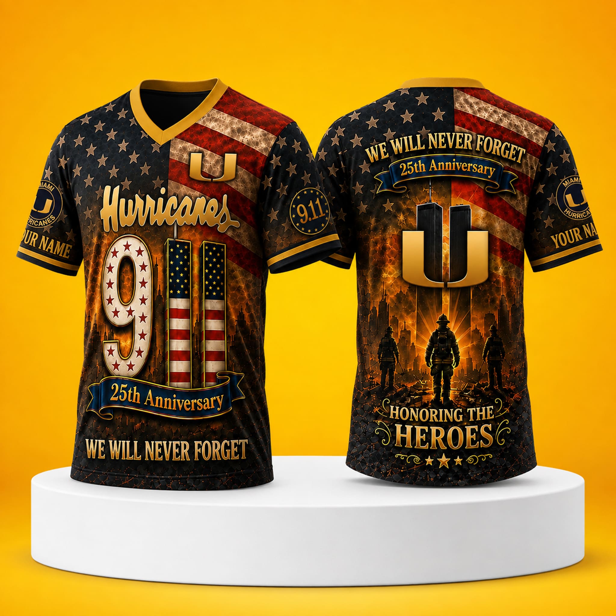 Miami Hurricanes 9 11 Never Forget Firefighter Jersey 3 Miami Hurricanes 9 11 Never Forget Firefighter Jersey