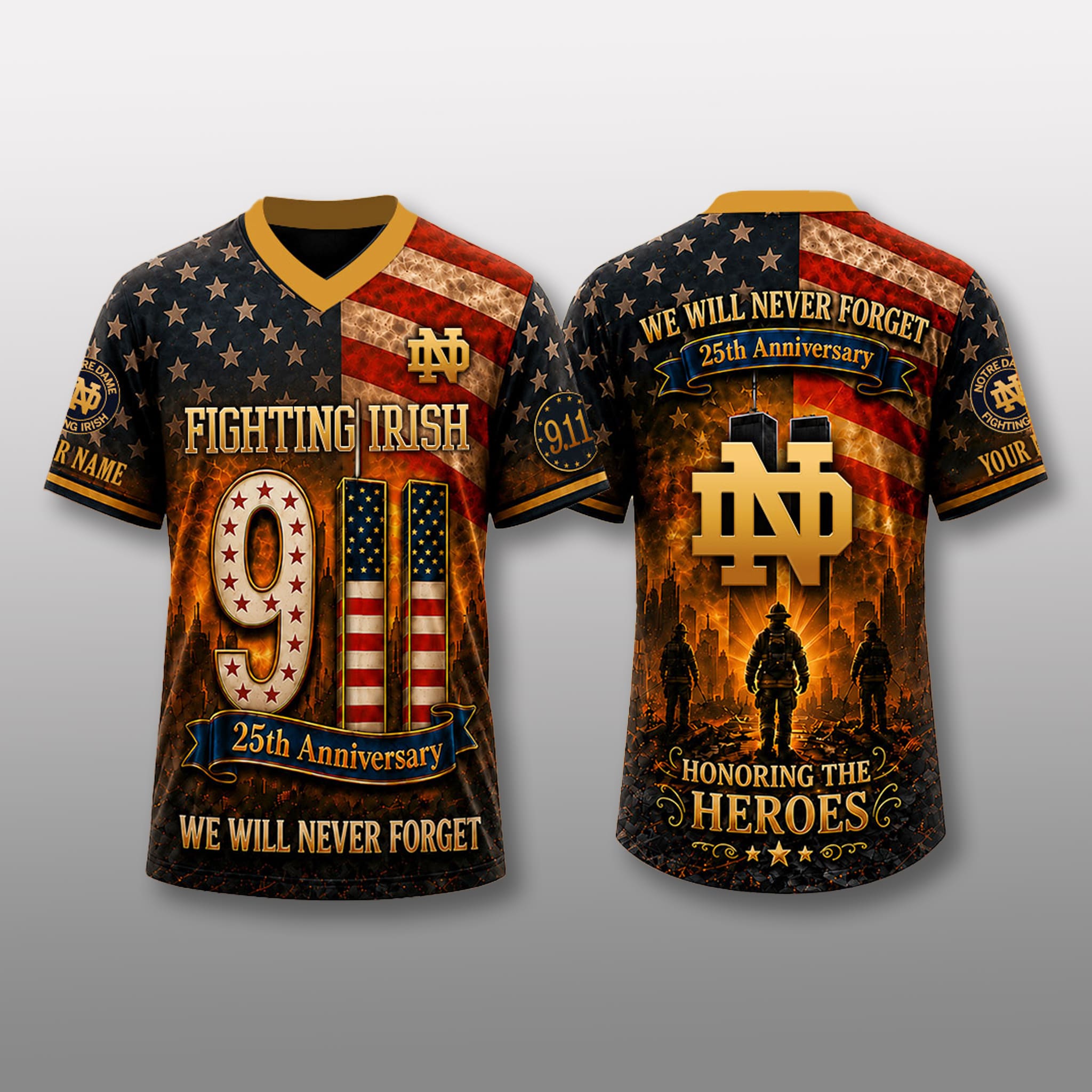 Notre Dame 9 11 Never Forget Firefighter Jersey 1 Notre Dame 9 11 Never Forget Firefighter Jersey 1