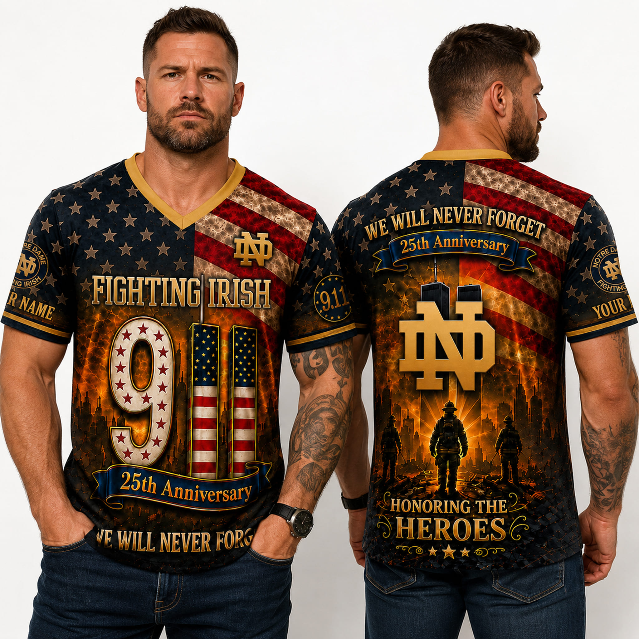 Notre Dame 9 11 Never Forget Firefighter Jersey 3 Notre Dame 9 11 Never Forget Firefighter Jersey